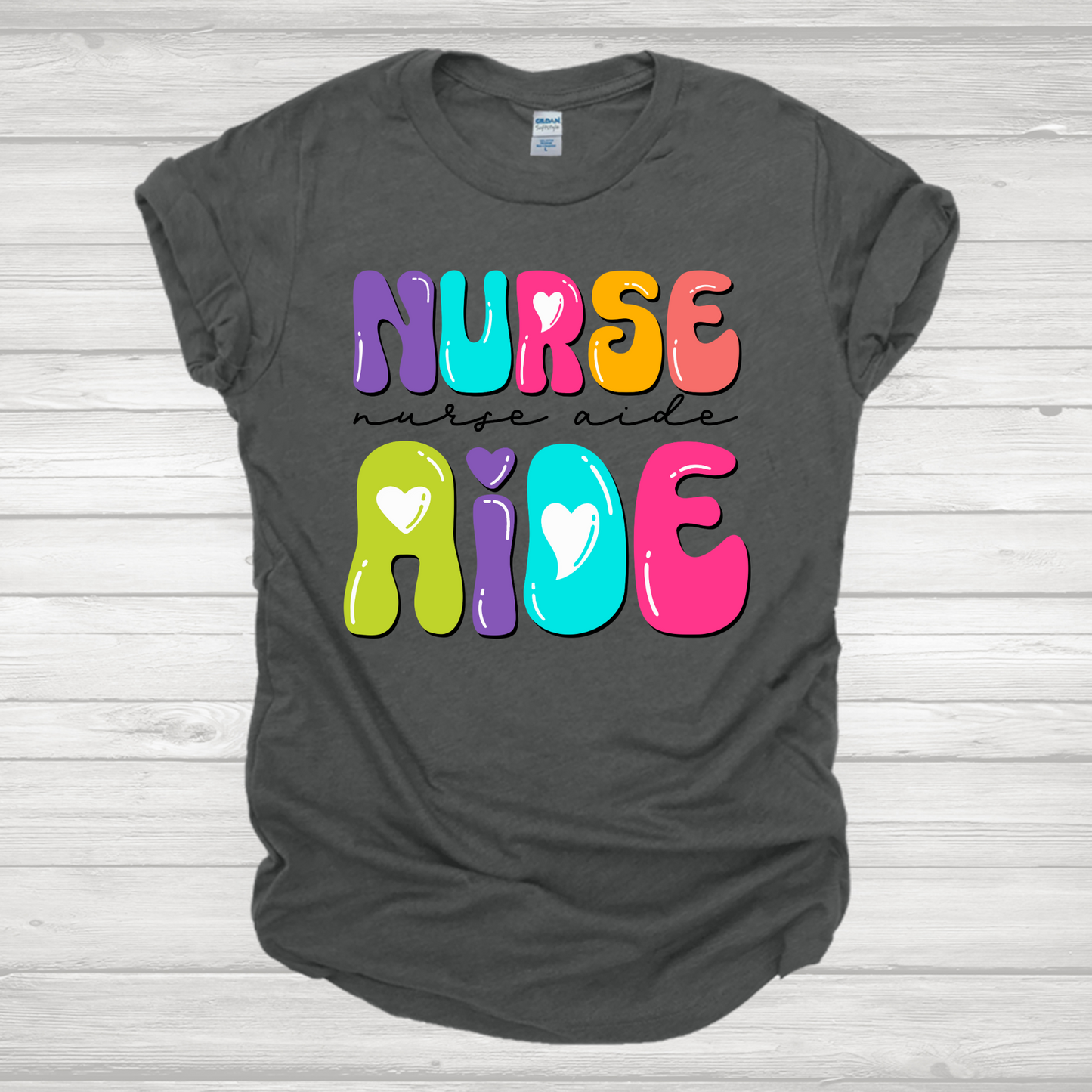 Nurse Aid Multicolored Bubble Letters Transfer