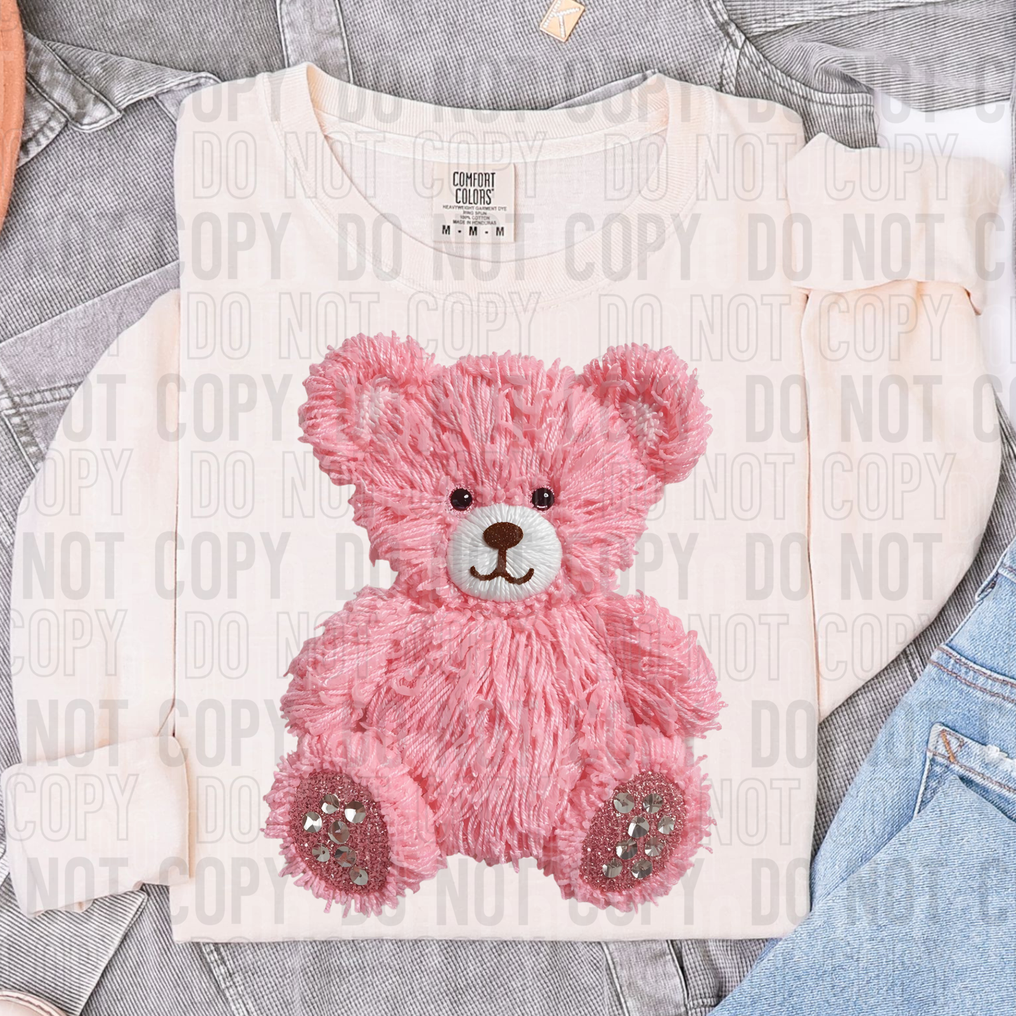 PINK BEAR FAUX YARN TRANSFER