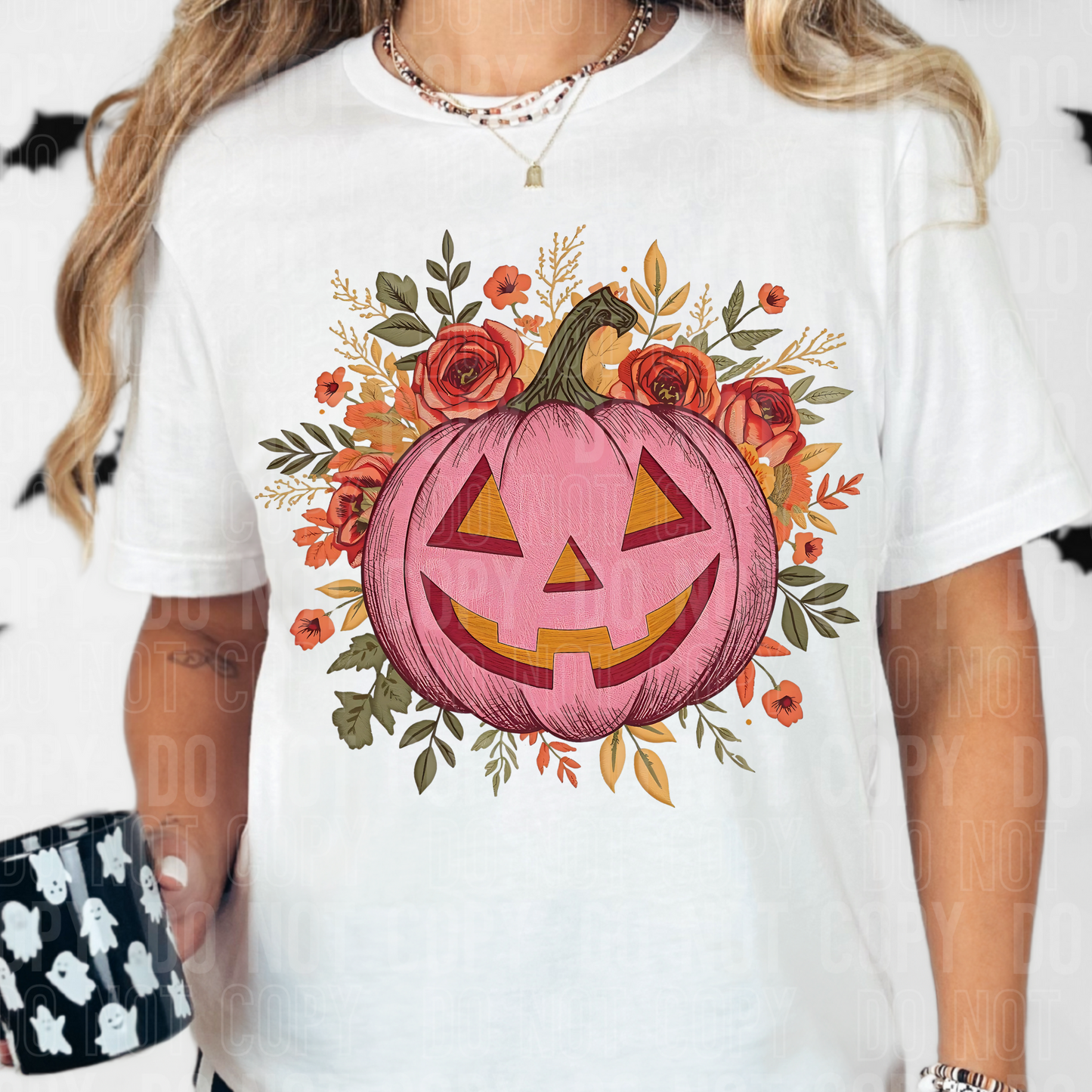 PINK FLORAL JACK O LANTERN TRANSFER