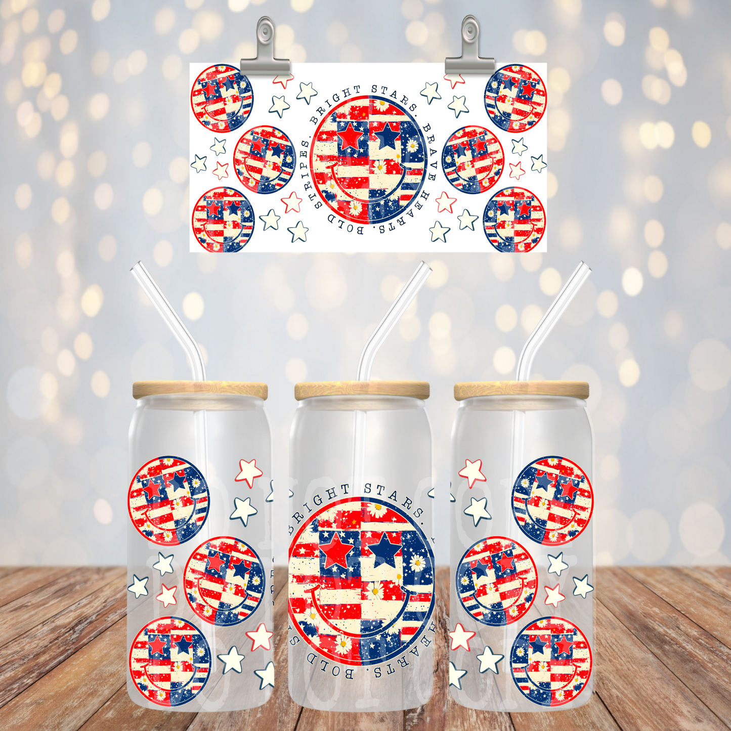 America Smiley 16oz Libbey Wrap Transfer