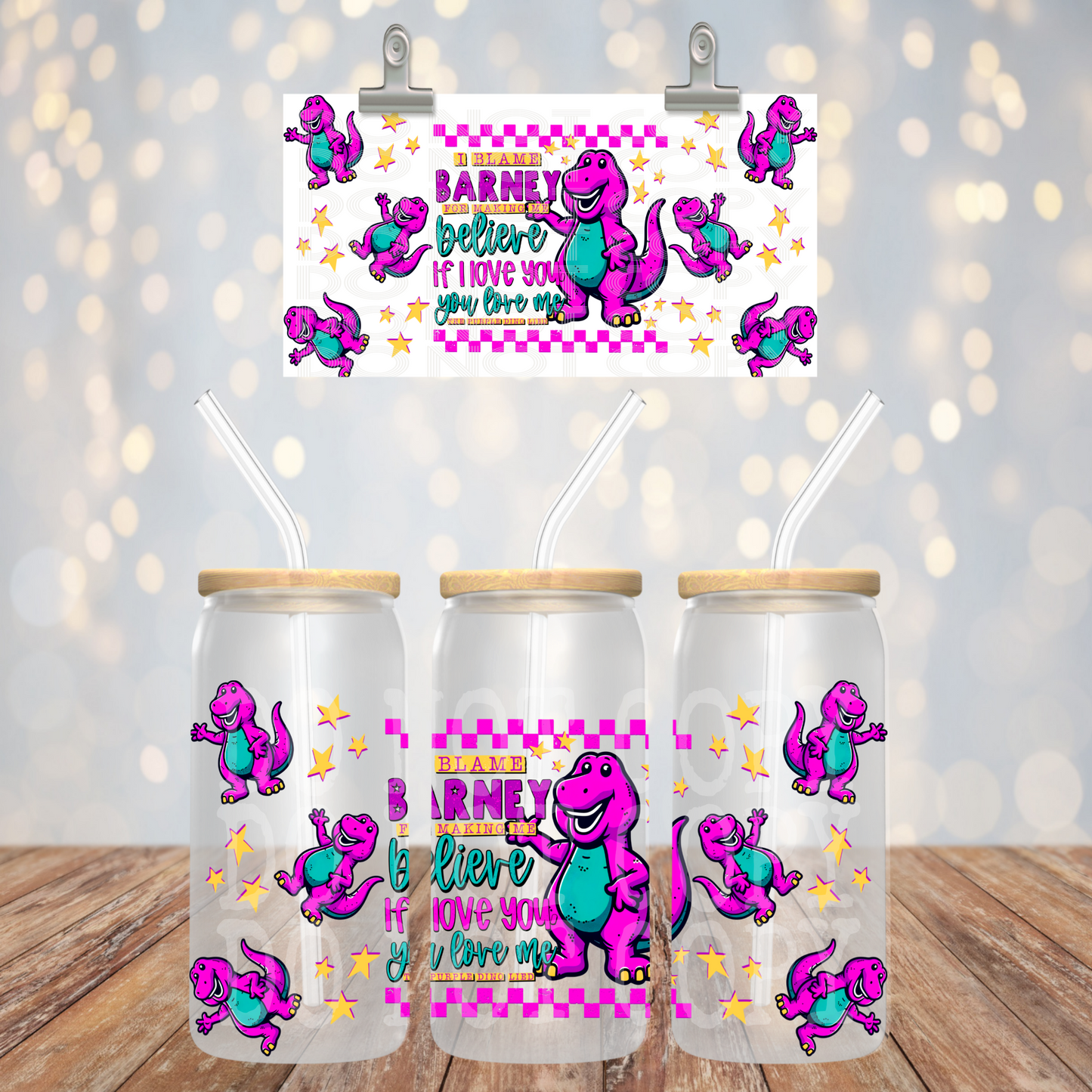 I Blame Purple Dino 16oz Libbey Wrap