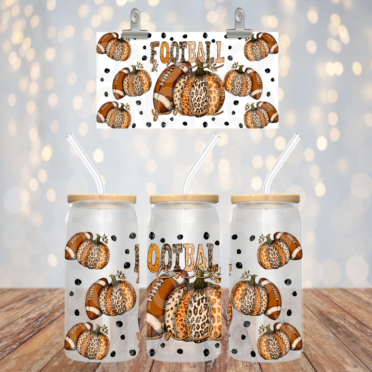 Football And Fall 16oz Libbey Wrap Transfer
