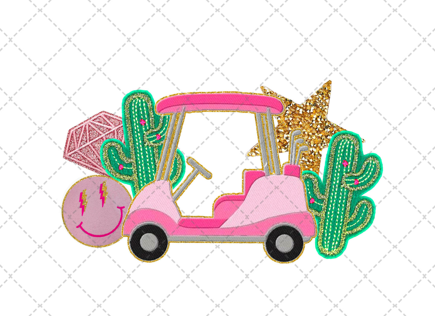 Pink Golf Cart Faux Patch Transfer