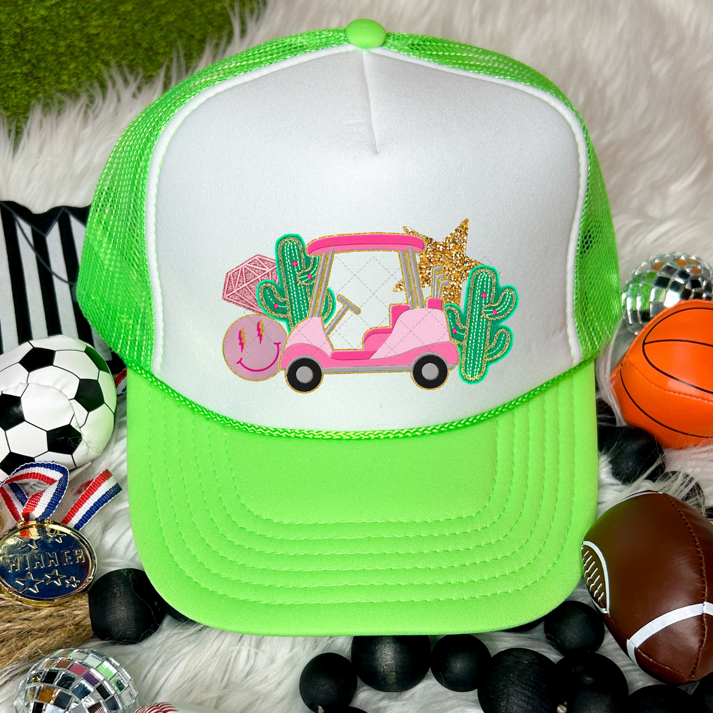 Pink Golf Cart Faux Patch Transfer