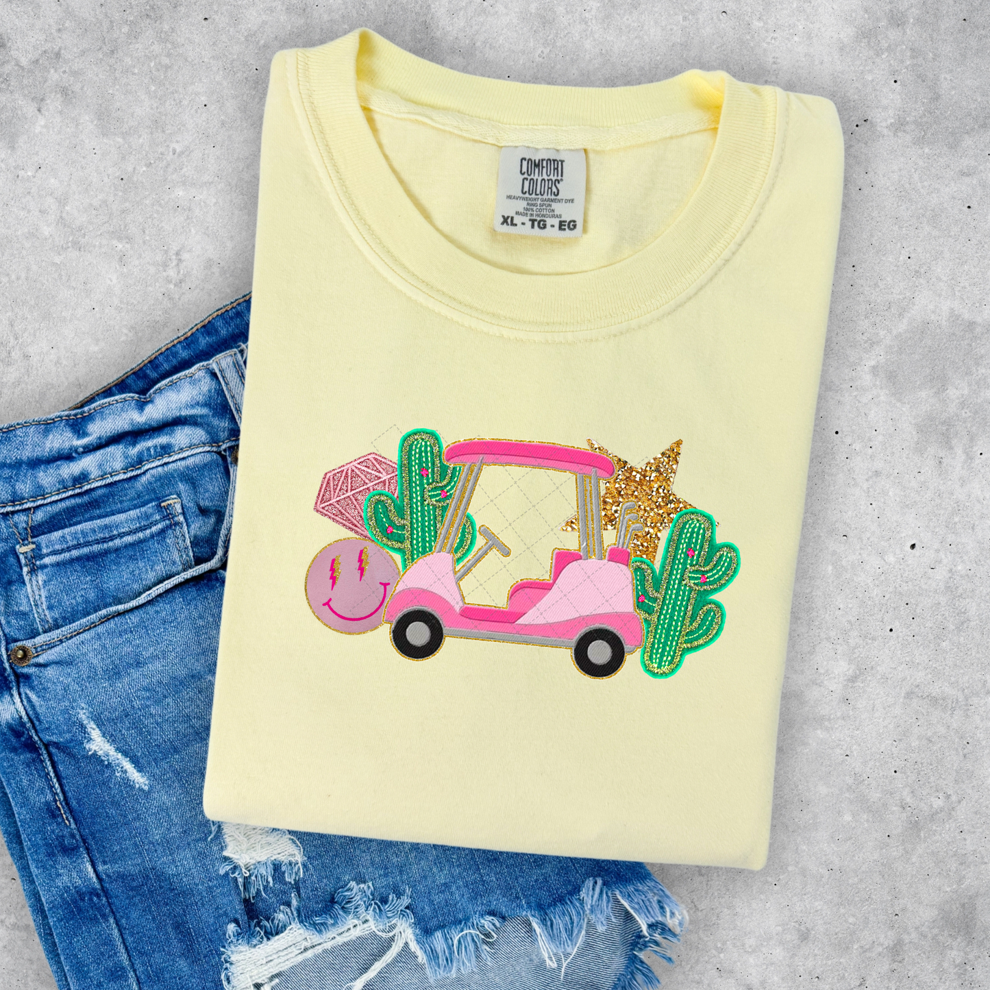 Pink Golf Cart Faux Patch Transfer