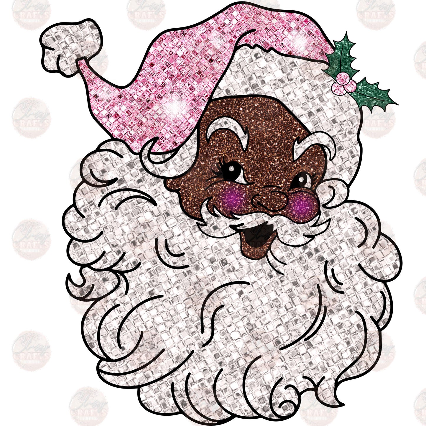 Faux Glitter Pink Santa Transfer