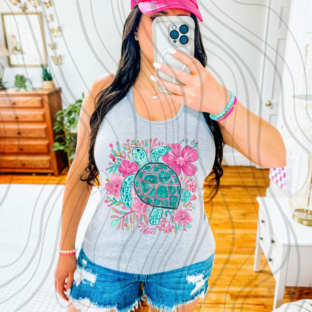 Pink Teal Turtle Transfer