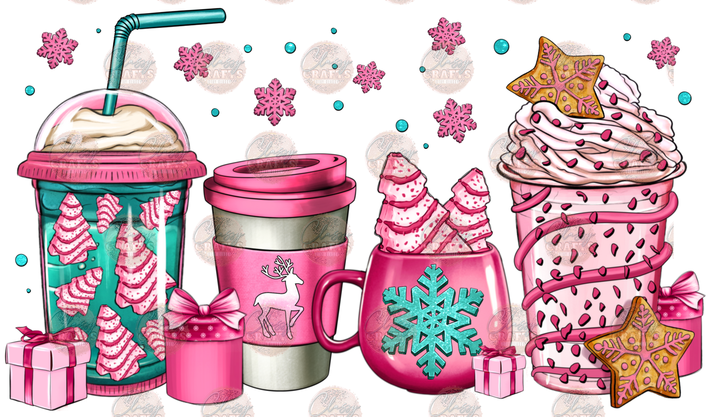 Pink Tree Christmas Coffee -Transfer