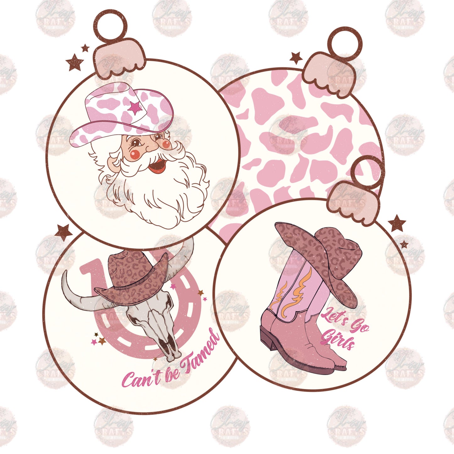 Pink Western Ornaments Distressed Transfer