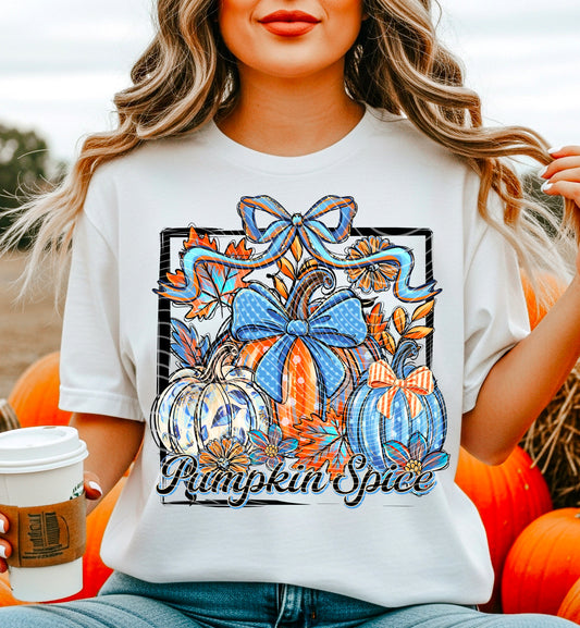 Pumpkin Spice Blue Bow Transfer