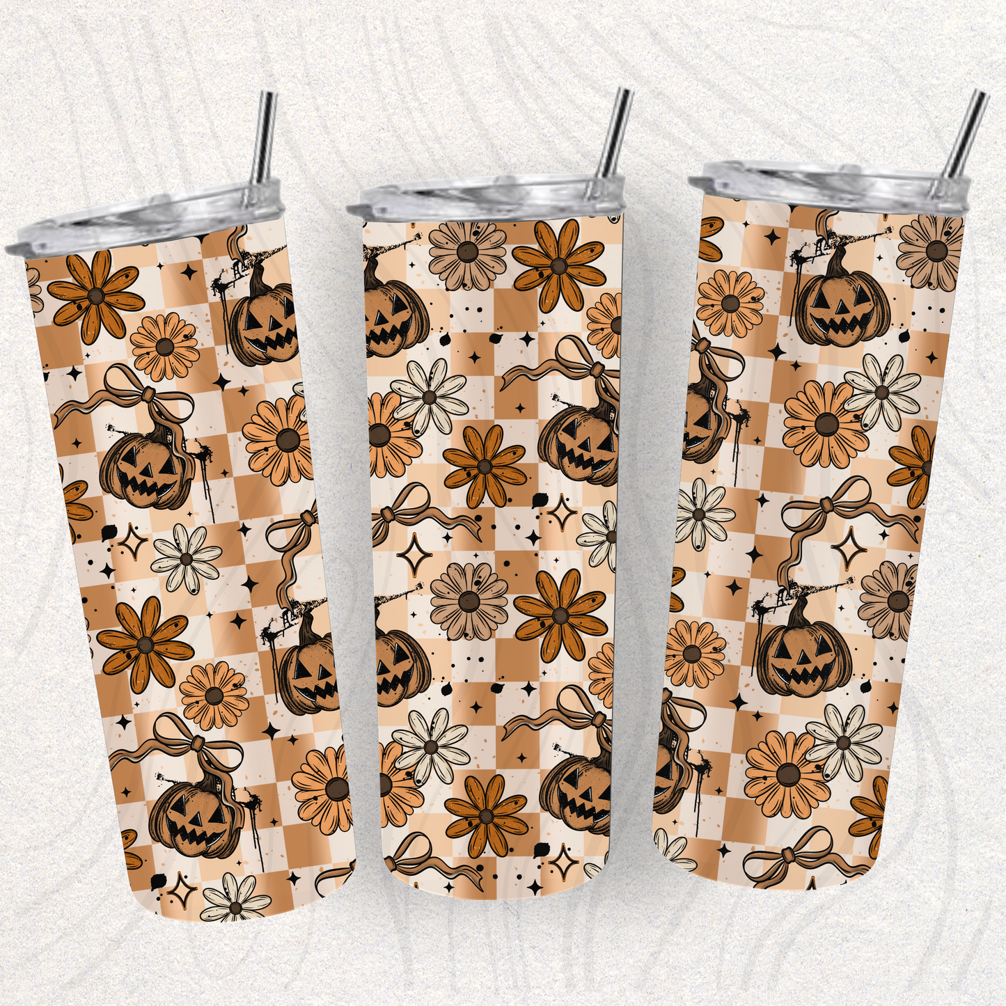 Pumpkin Florals Checkered Seamless Transfer