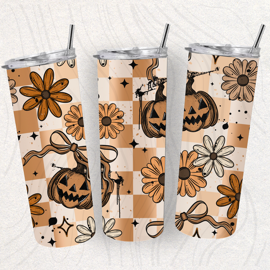 Pumpkin Florals Checkered Seamless Transfer