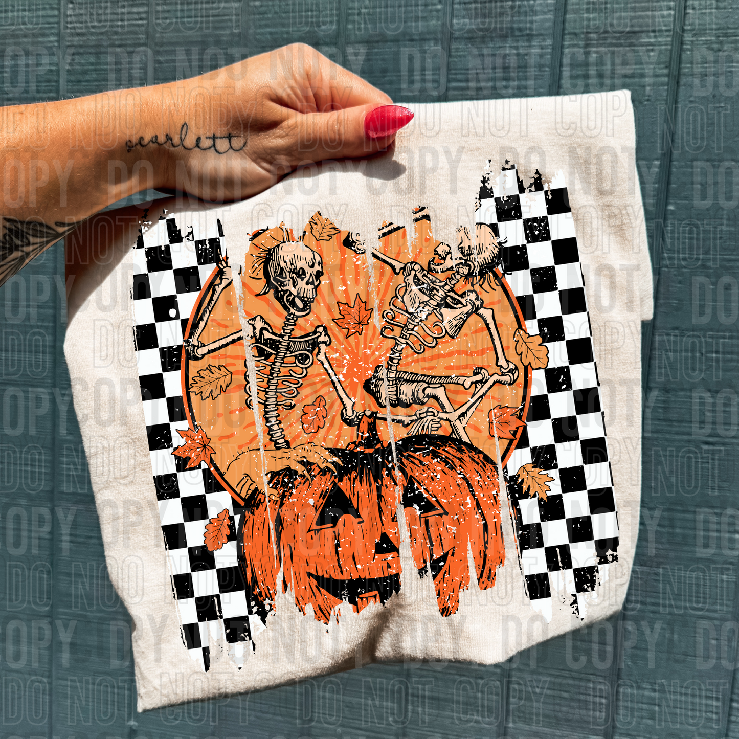 SKELETON FALL PUMPKIN BRUSHSTROKE TRANSFER