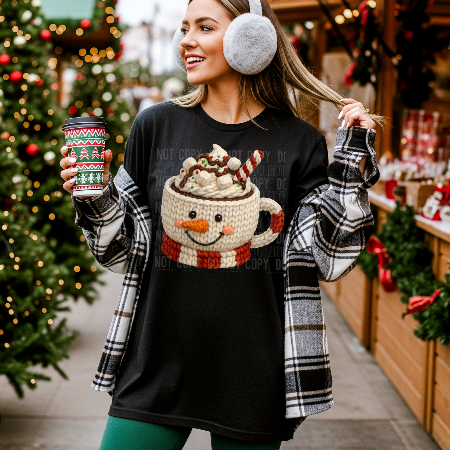 SNOWMAN HOT COCOA FAUX YARN TRANSFER