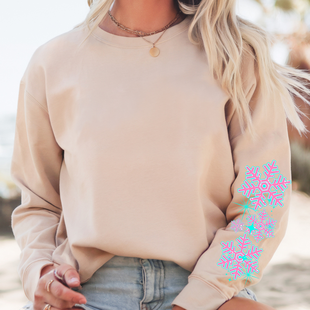 STACKED BLUE & PINK SNOWFLAKES TRANSFER