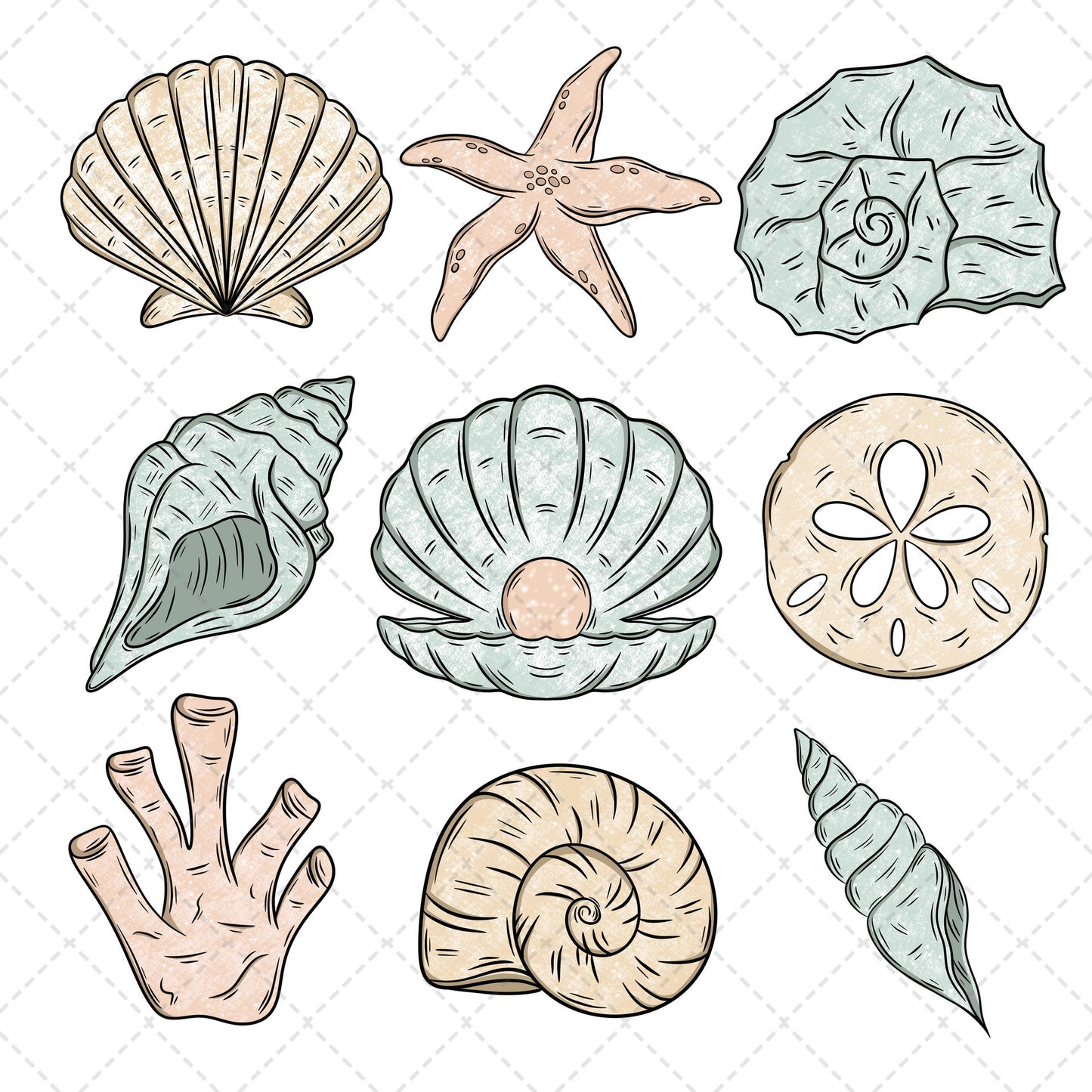 Seashell Grid **TWO PART* SOLD SEPARATELY** Transfer