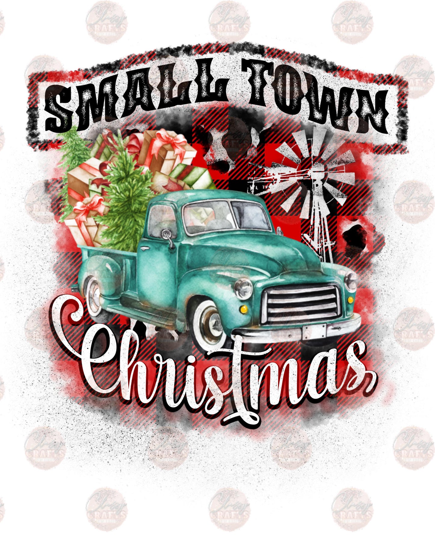 Small Town Christmas Red Plaid Transfer