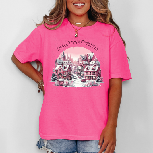 Small Town Pink Christmas Transfer