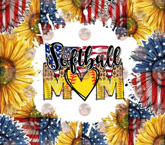 Softball Mom Flag & Sunflower Tumbler Wrap - Sublimation Transfer