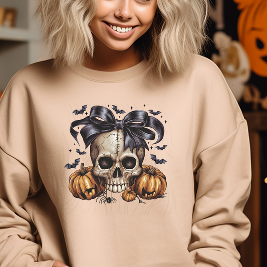 Spooky Skull Coquette Bow Transfer