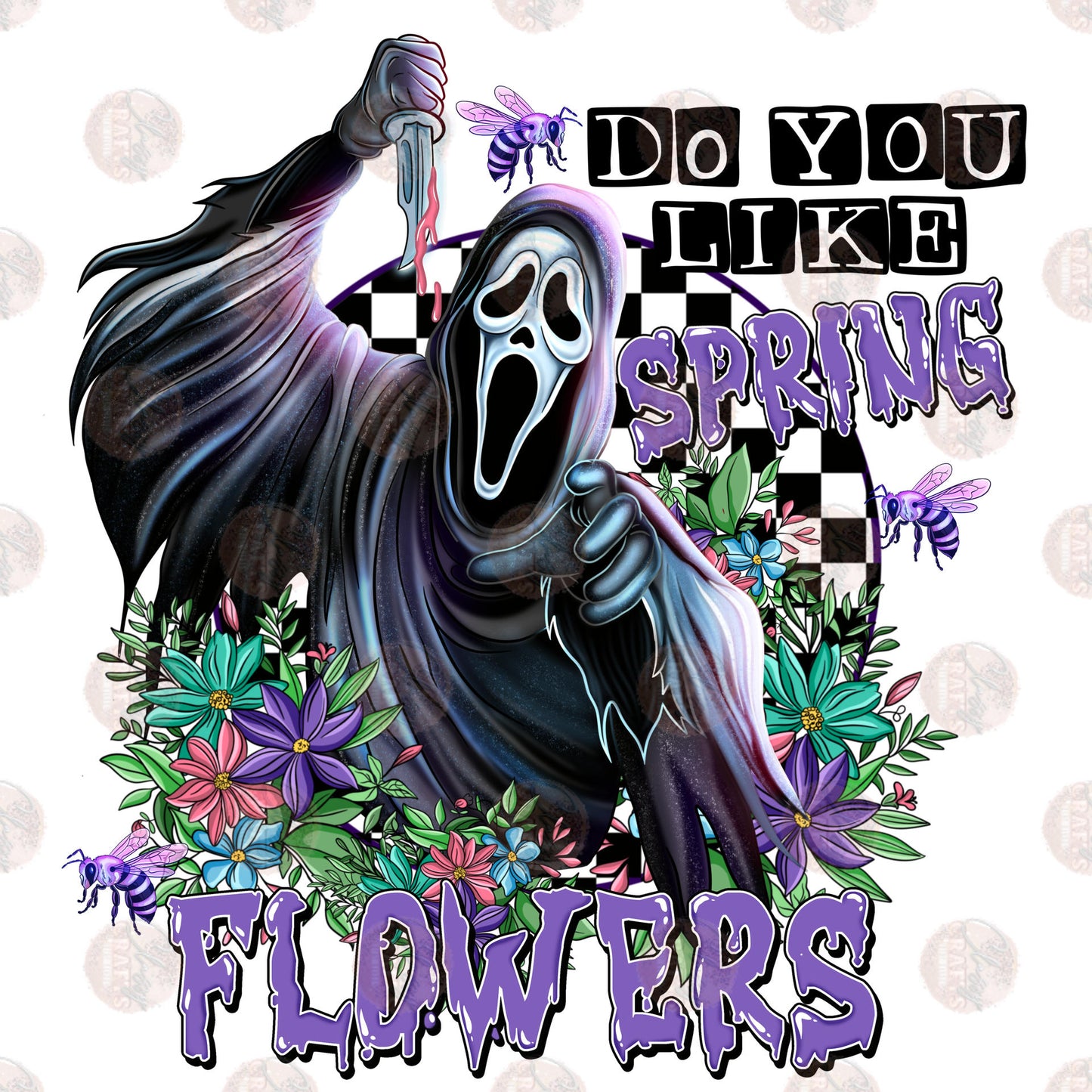 Spring Flowers Ghost purple Two Part **Sold Separately** Transfer