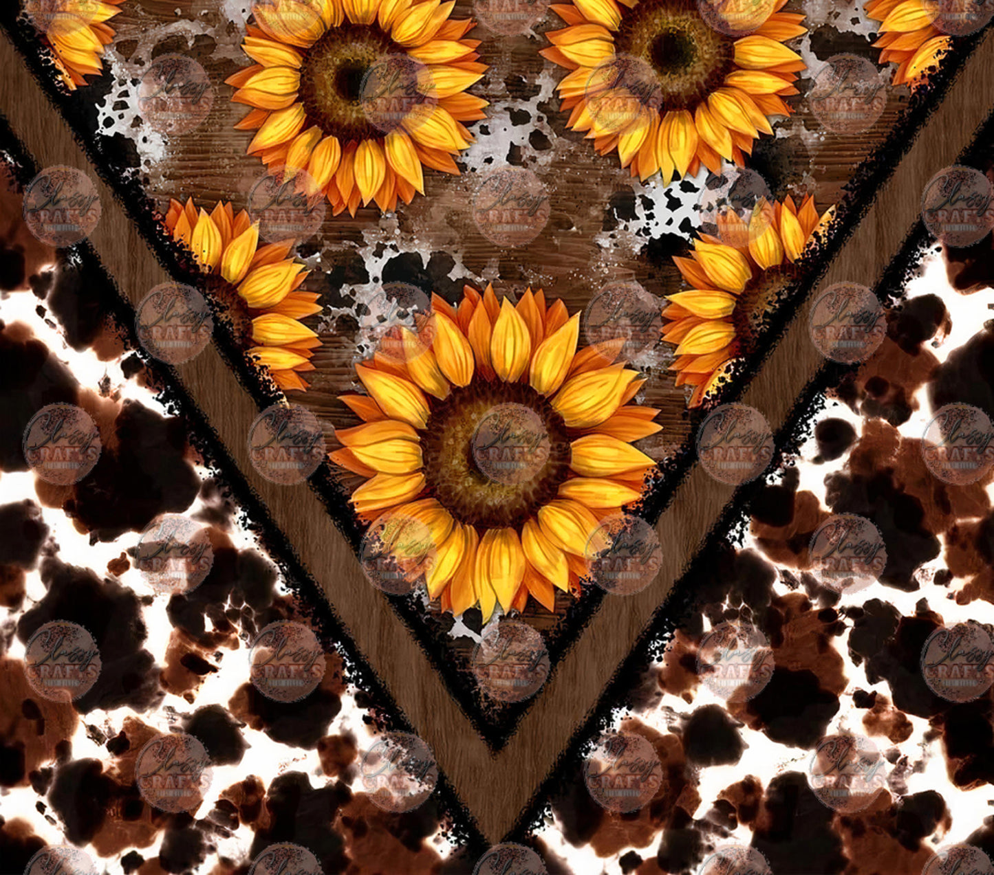 Sunflower & Brown Cowhide Tumbler Wrap