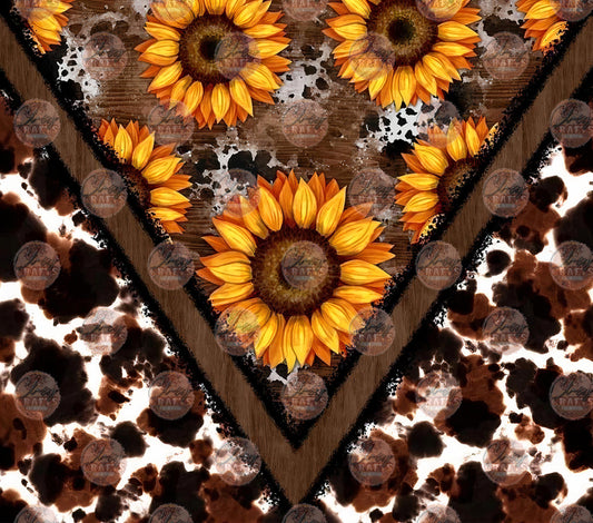 Sunflower & Brown Cowhide Tumbler Wrap - Sublimation Transfer