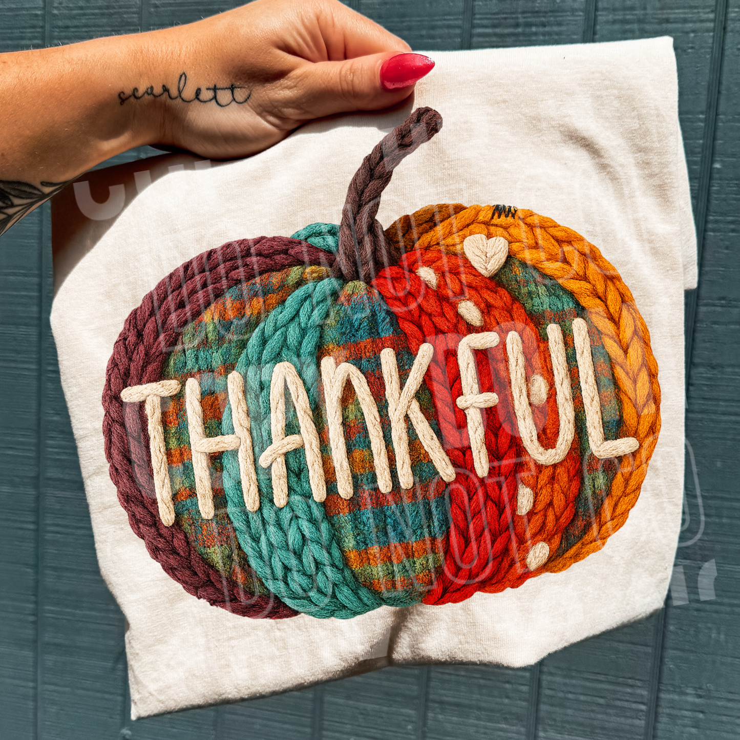 FAUX YARN THANKFUL PLAID PUMPKIN YARN TRANSFER