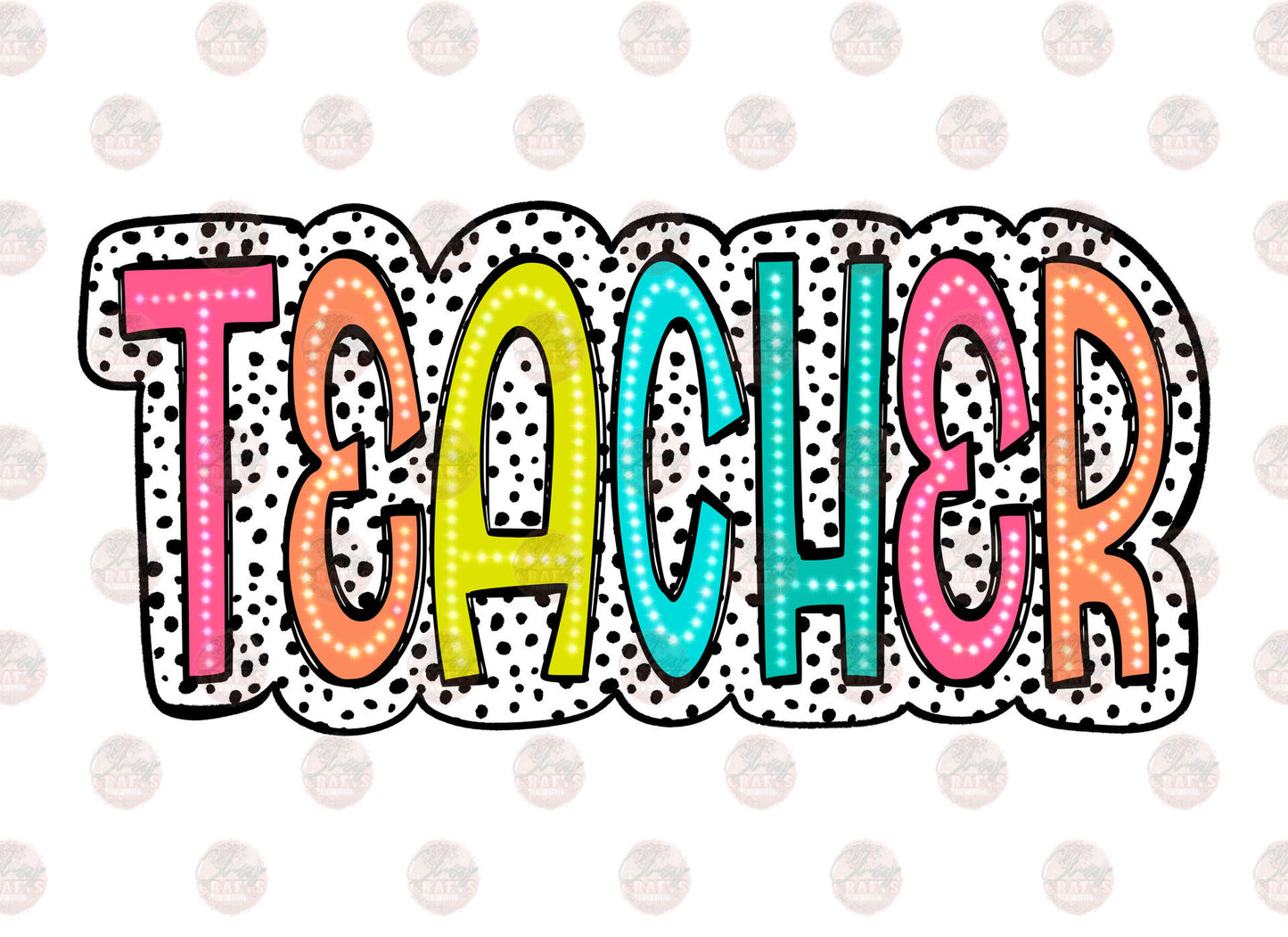 Teacher Neon Dots Transfer