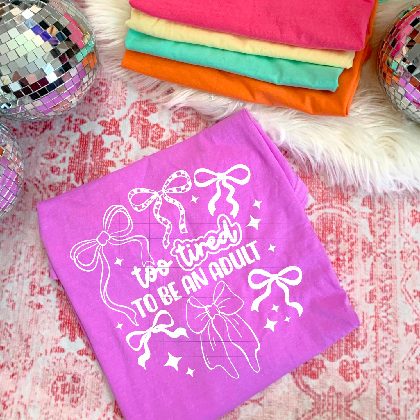 Too Tired To Be An Adult Single Color Bows White Transfer