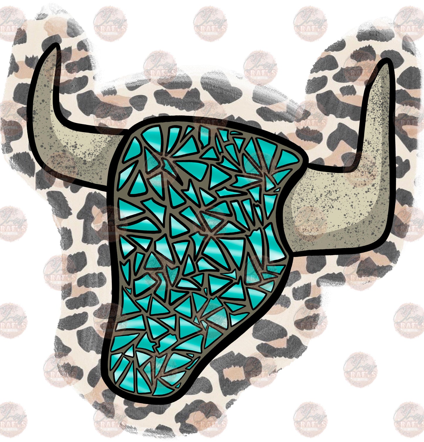 Turquoise Cow Skull Transfer