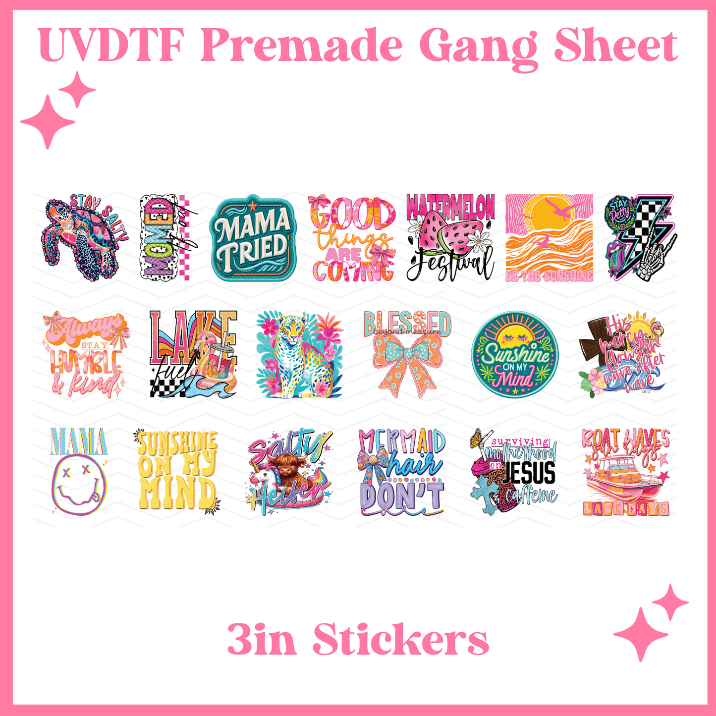 Sunshine On My Mind 3in Stickers - 22x12 - UVDTF PREMADE GANG SHEET