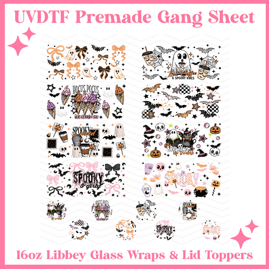 Spooky Time 16oz Libbey Glass Wraps - 22x24 - UVDTF PREMADE GANG SHEET
