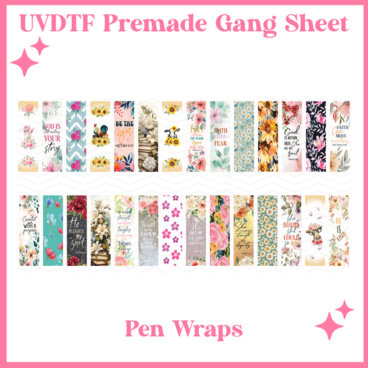 Floral Pen Wrap - 22x12 - UVDTF PREMADE GANG SHEET