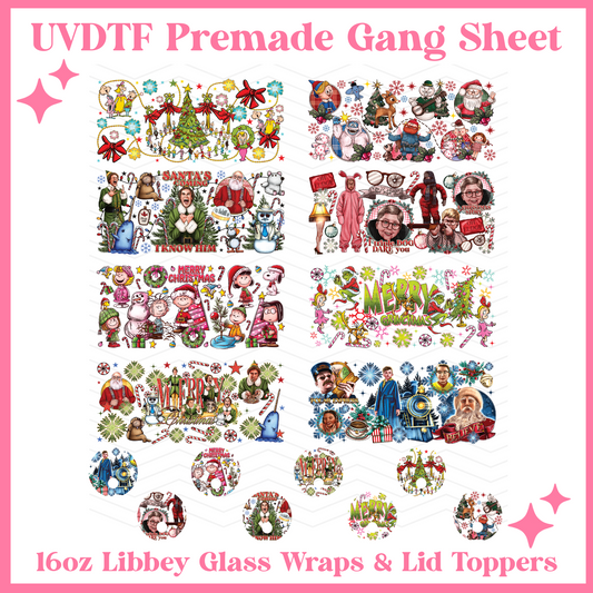 Christmas TV 16oz Libbey Glass Wraps - 22x24 - UVDTF PREMADE GANG SHEET