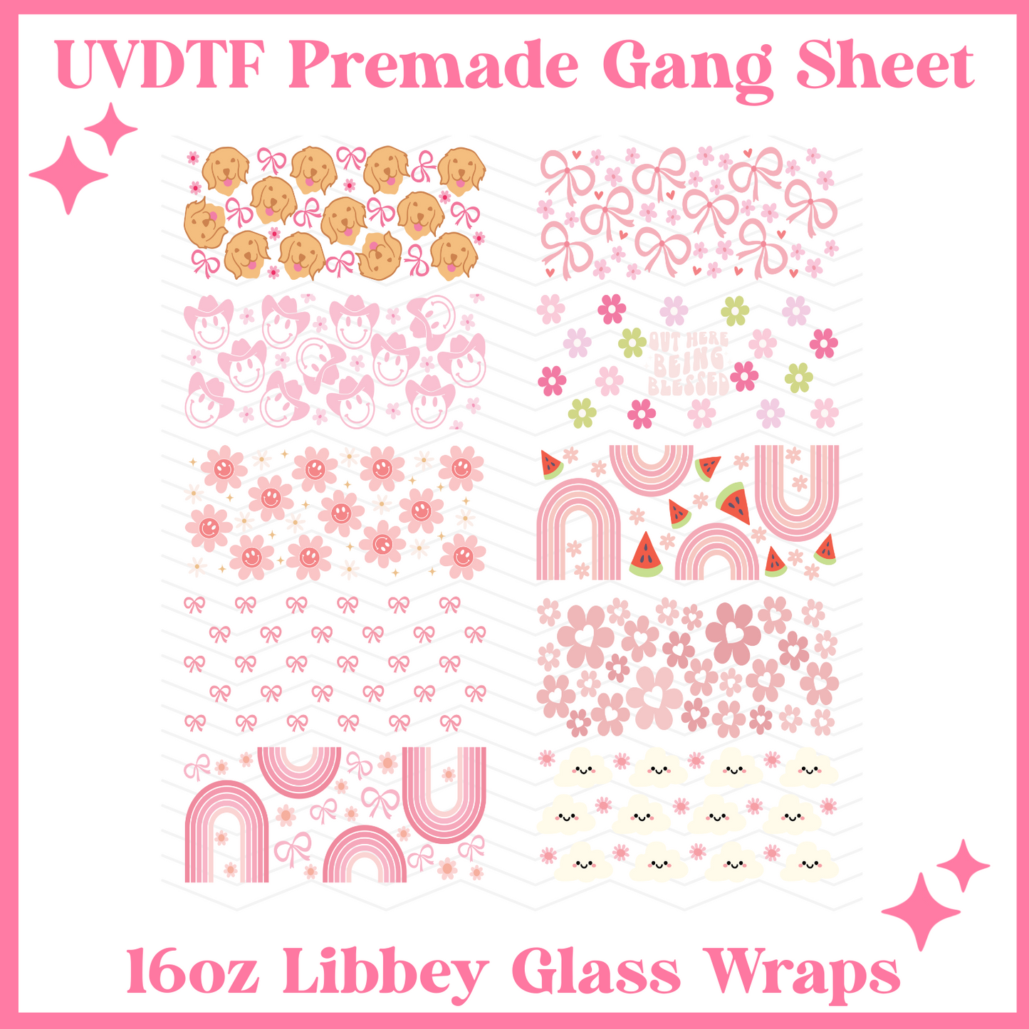 Girly Girl 16oz Libbey Glass Wraps - 22x24 - UVDTF PREMADE GANG SHEET