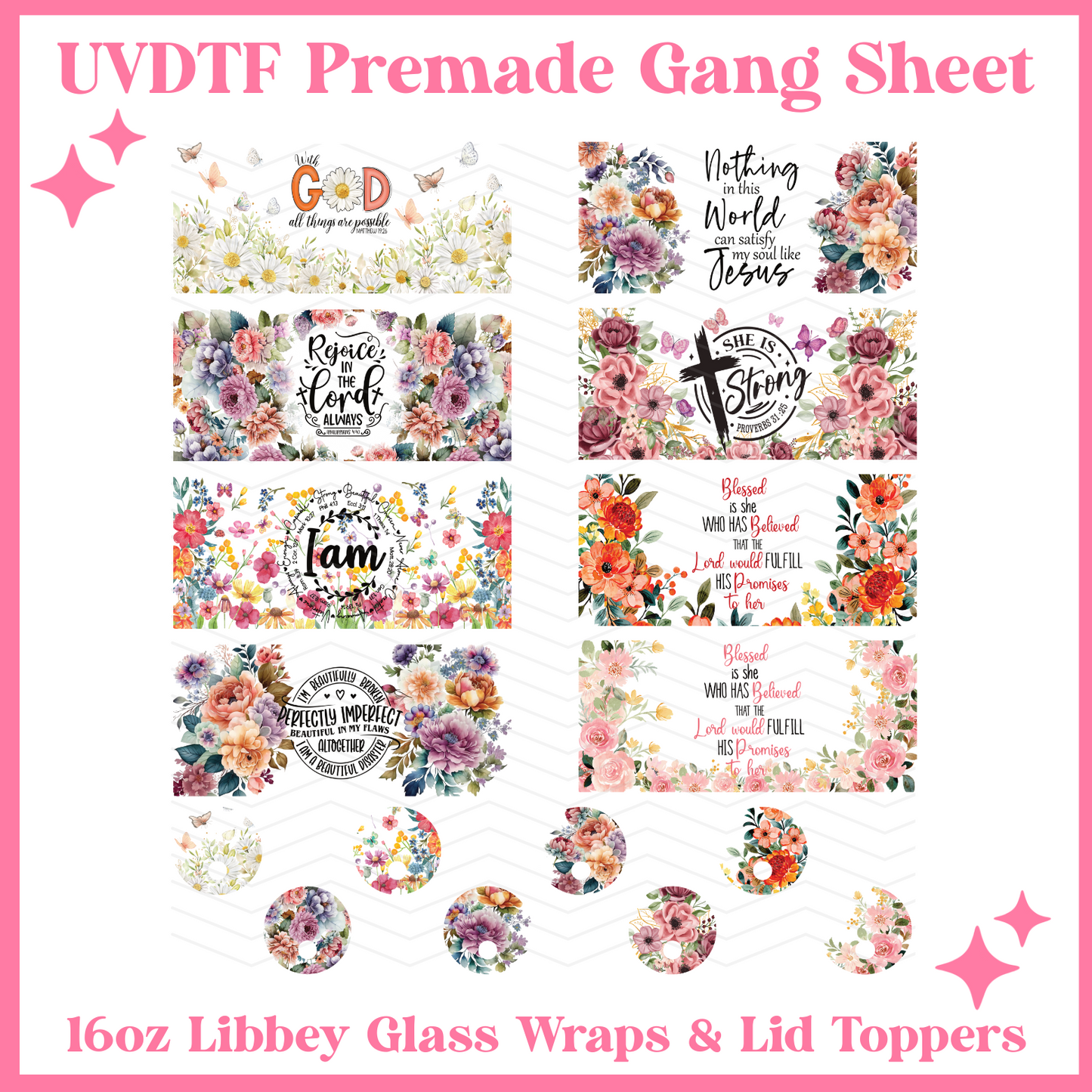 Pray On It 16oz Libbey Glass Wraps - 22x24 - UVDTF PREMADE GANG SHEET
