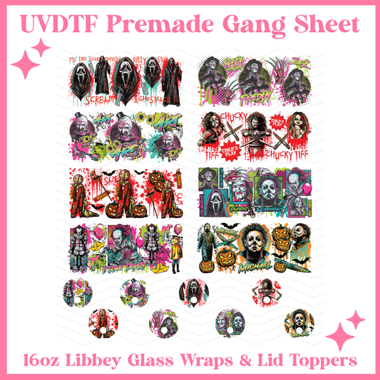 Horror Men 16oz Libbey Glass Wraps - 22x24 - UVDTF PREMADE GANG SHEET