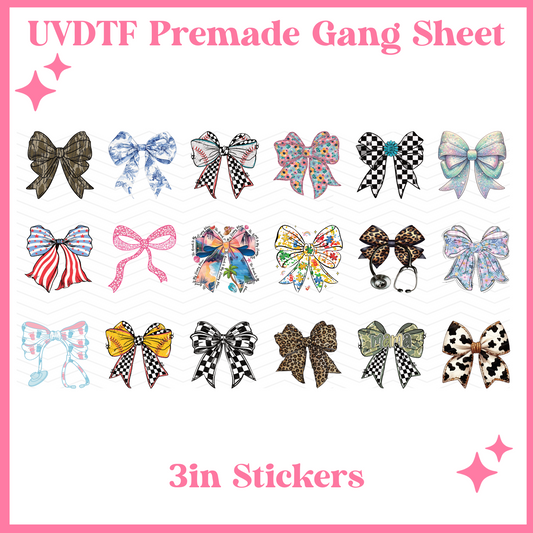 Bows 3in Stickers - 22x12 - UVDTF PREMADE GANG SHEET