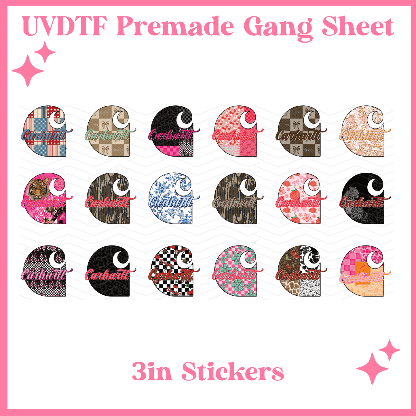 Car 3in Stickers - 22x12 - UVDTF PREMADE GANG SHEET