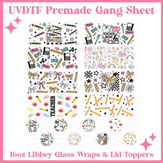 School 16oz Libbey Glass Wraps - 22x24 - UVDTF PREMADE GANG SHEET