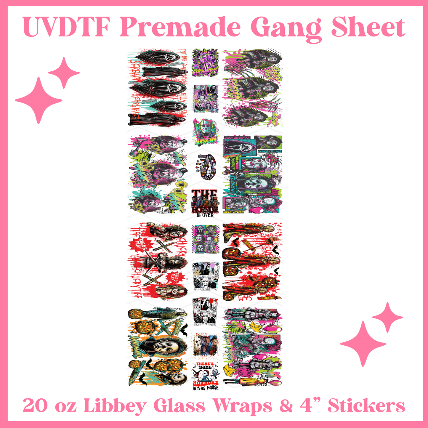 Spooky UVDTF 20oz Libbey Glass Wraps - 22x48 - UVDTF PREMADE GANG SHEET