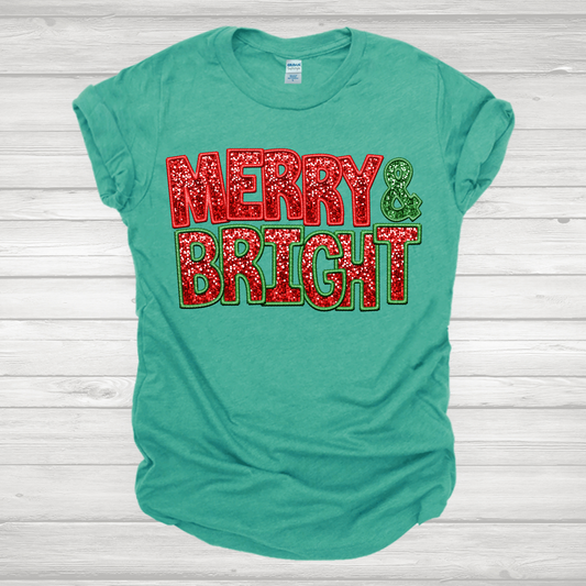 Faux Sequin Merry And Bright Transfer