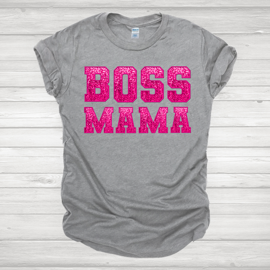 Faux Embroidery Sequin Boss Mama Transfer