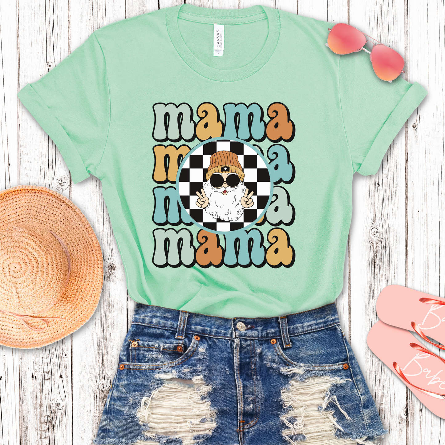 Retro Checkered Santa Boy Mama Transfer