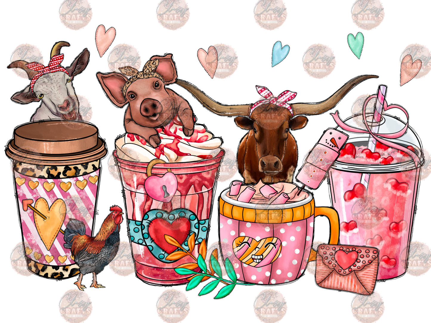 Valentine Animals Drink Transfer
