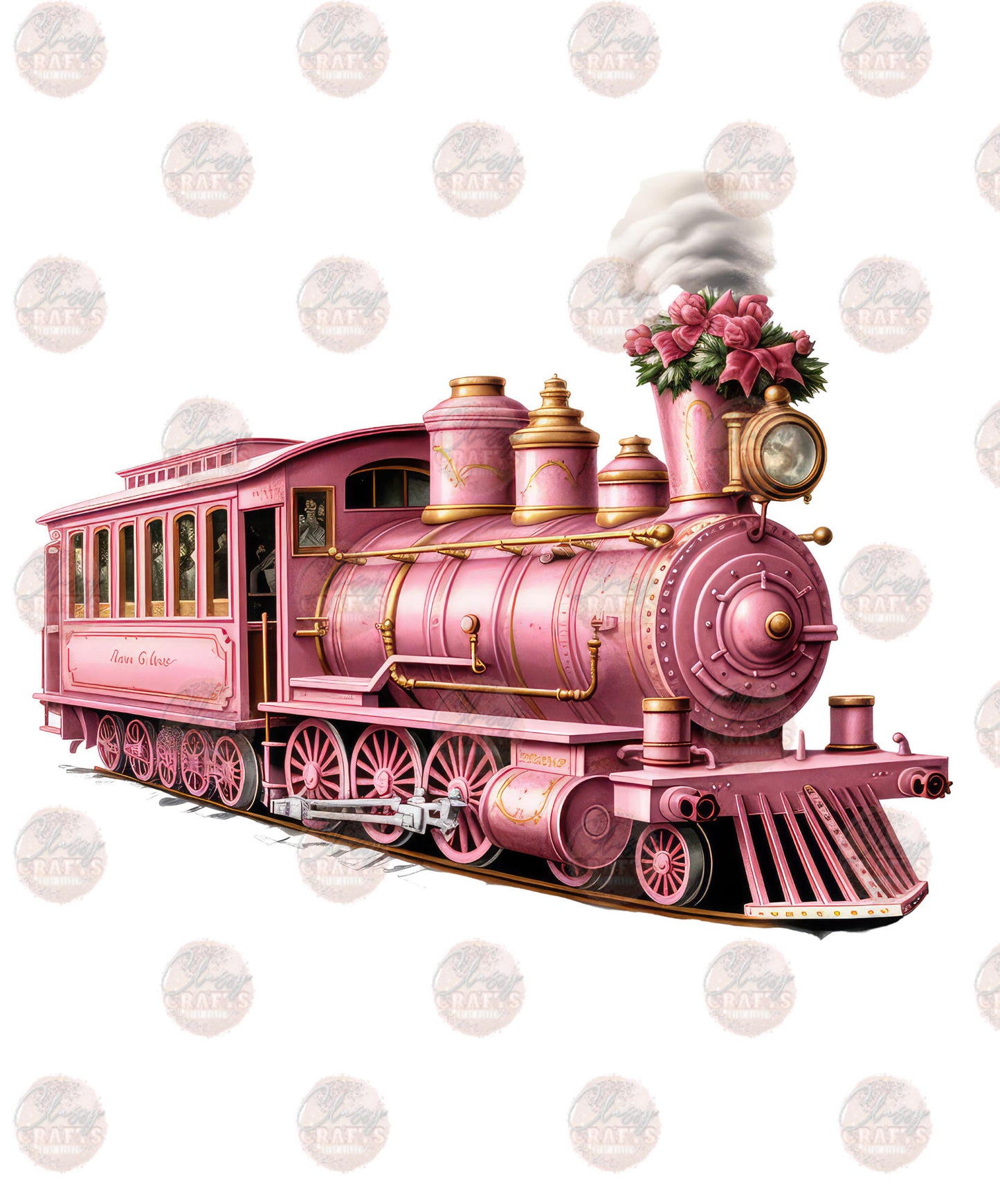 Vintage Train In Pink Transfer