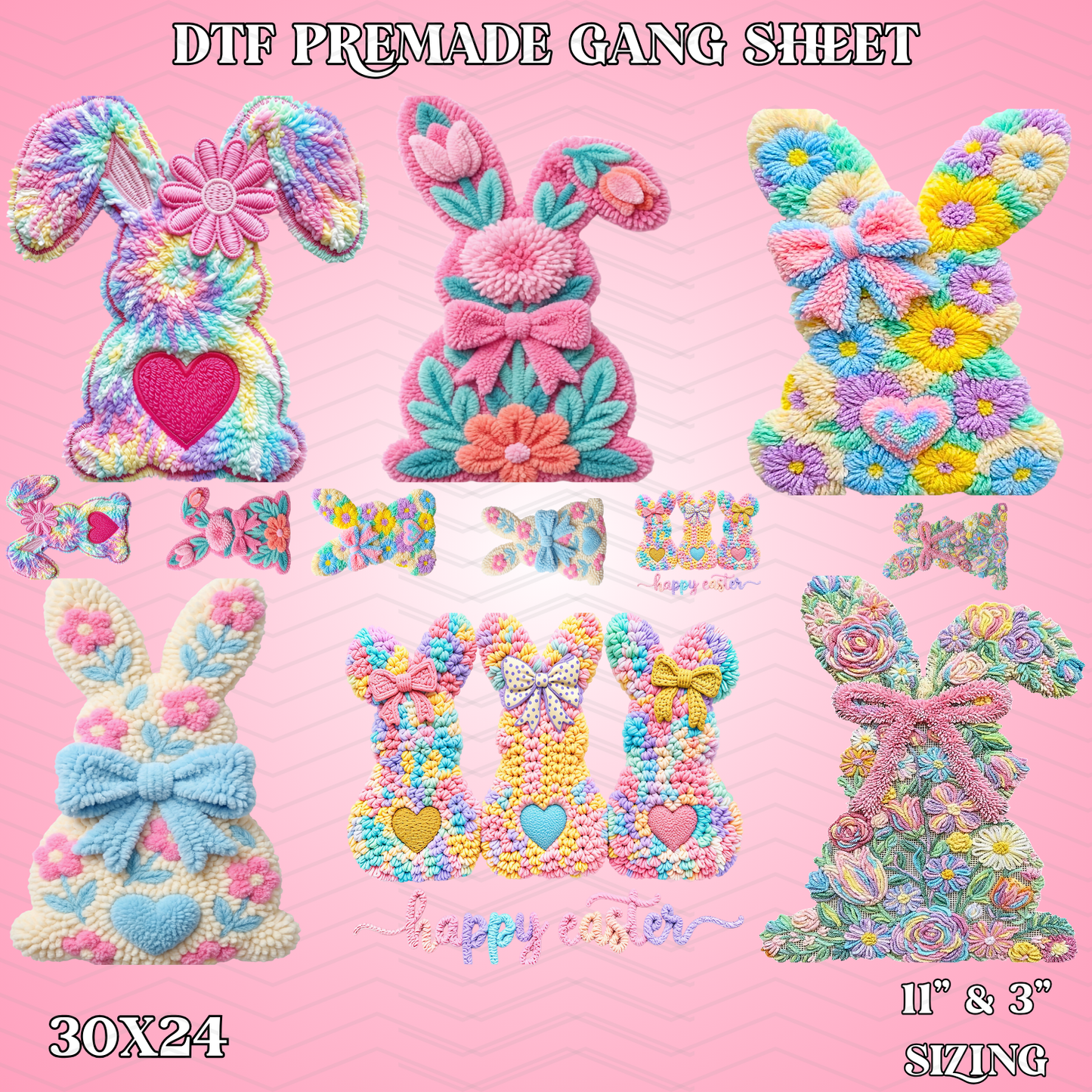 Yarn Easter Bunny - 30x24 - PREMADE GANG SHEET