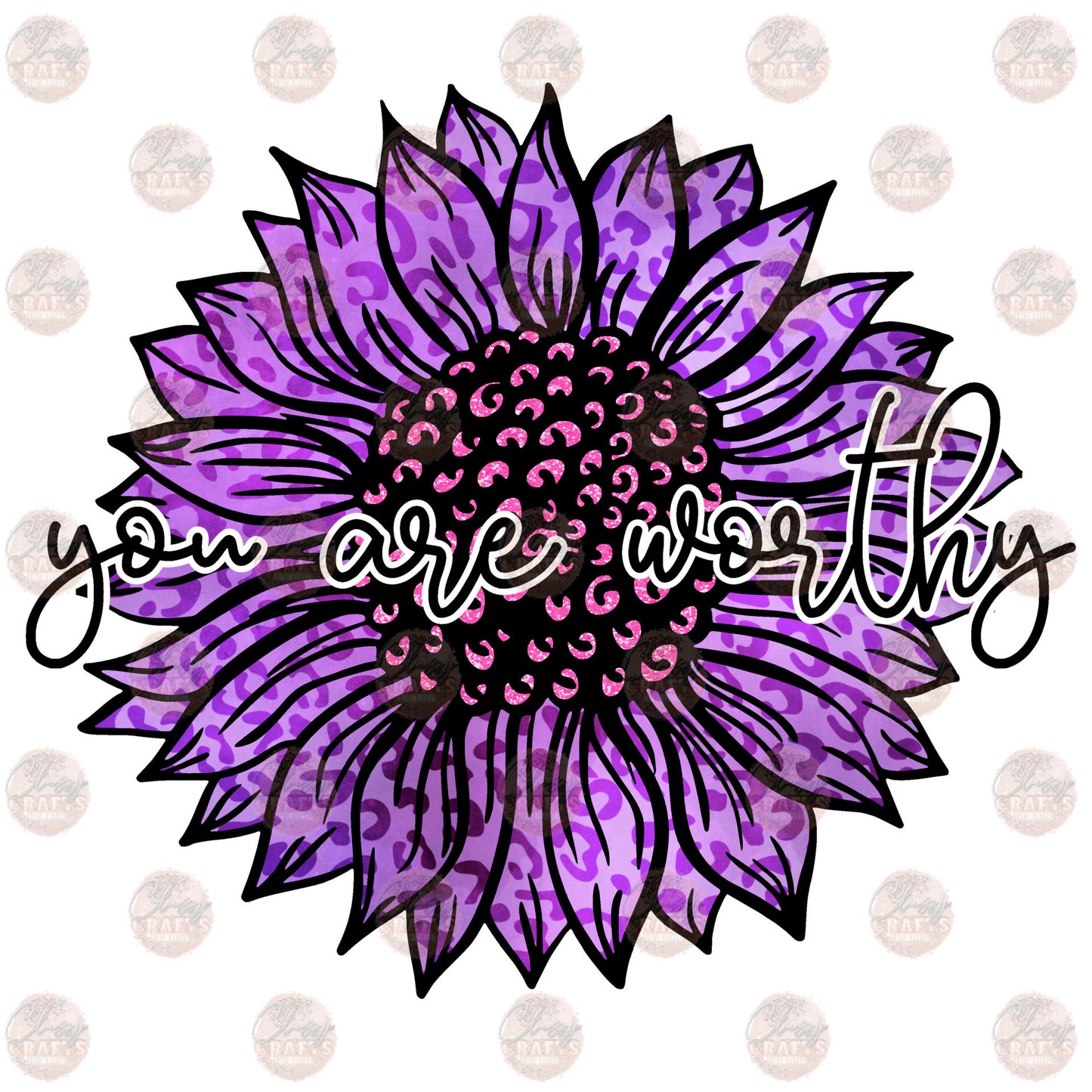 You Are Worthy Purple Sunflower Transfer