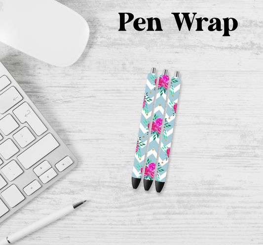 Blue Chevron Floral Pen Wrap Transfer